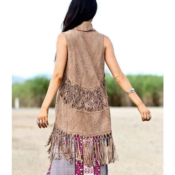 Mahiya Nomad Suede Fringe Vest Tan - Picture 17 of 17
